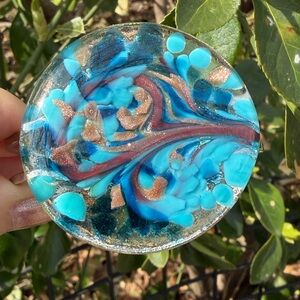 MURANO GLASS VIVID SHIMMERING TURQUOISE BLUE HINGED BANGLE CUFF BRACELET UNIQUE